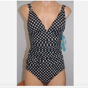 Swim Solutions Black and White Polka Dot One Piece